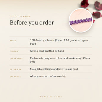 Amethyst Mala – good to know before you order: what is in the box, energised after order