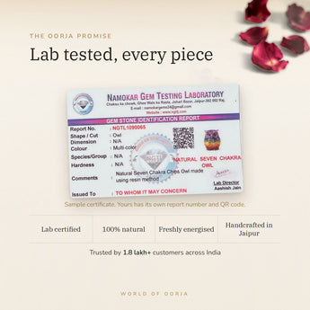 7 Chakra Owl lab certificate with QR code – The Oorja promise