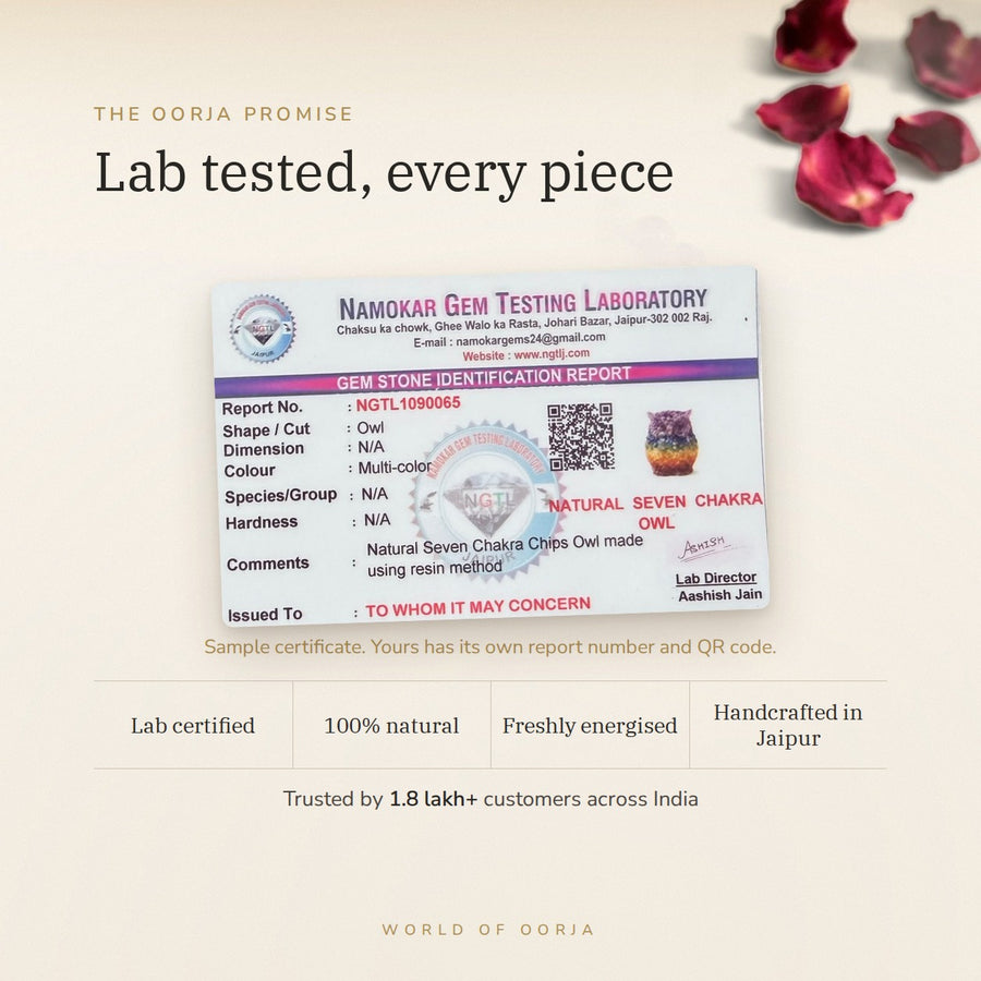 7 Chakra Owl – Wisdom, Balance & Protection lab certificate – World of Oorja