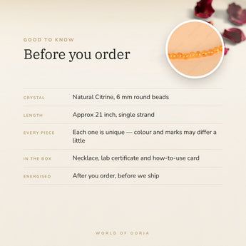 Citrine Necklace – good to know before you order: what is in the box, energised after order