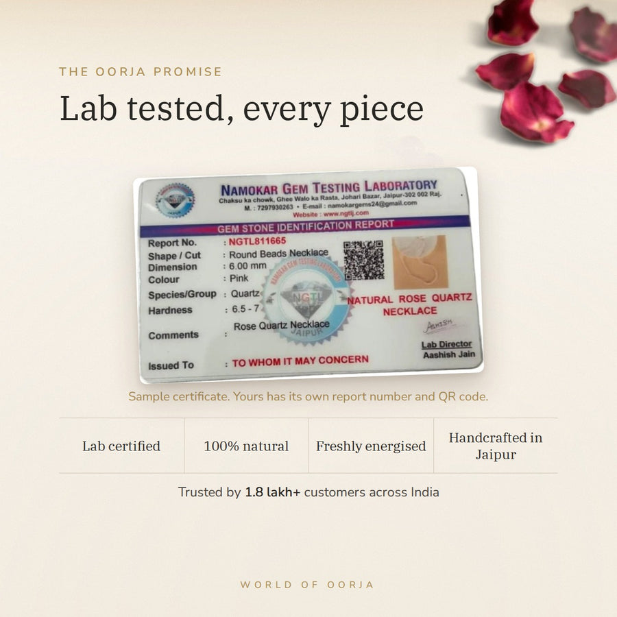 Rose Quartz Necklace – Love & Emotional Healing lab certificate – World of Oorja