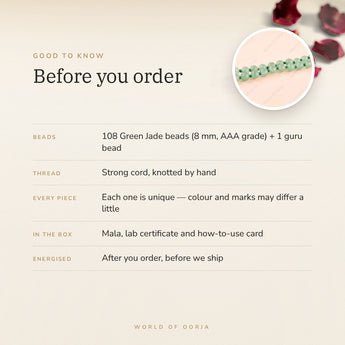 Green Jade Mala – good to know before you order: what is in the box, energised after order