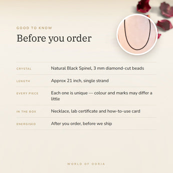 Black Spinel Necklace – good to know before you order: what is in the box, energised after order