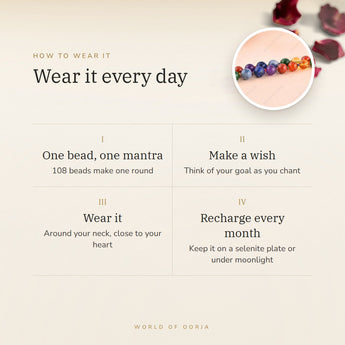 How to wear your 7 Chakra Mala – daily wear, recharge on selenite or moonlight