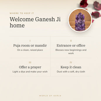 Amethyst Ganesh Ji Murti (159 g) – welcome ganesh ji home, how to use and where to keep it