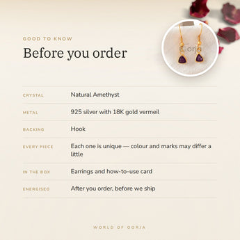 Amethyst Hanging Earrings – good to know before you order: what is in the box, energised after order