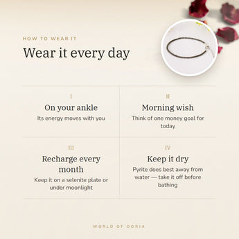 How to wear your Pyrite Anklet – daily wear, recharge on selenite or moonlight