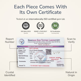 Cancer Constellation Bracelet lab certificate – tested at an ISO certified gem lab
