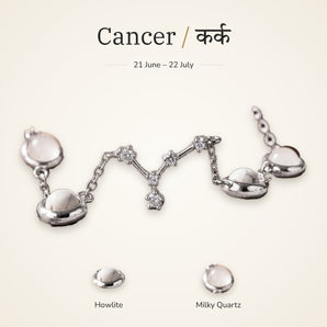 Cancer zodiac constellation bracelet for women with Howlite and Milky Quartz – silver