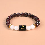Capricorn zodiac bracelet Garnet and Milky Quartz with engraved Capricorn name bead