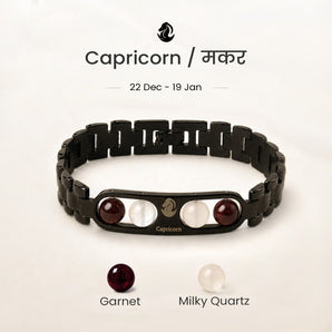 Capricorn zodiac bracelet with Garnet and Milky Quartz – Makar rashi crystal bracelet