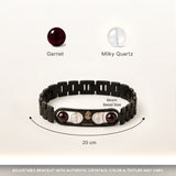 Capricorn bracelet crystals and size – 8mm beads, adjustable black metal band