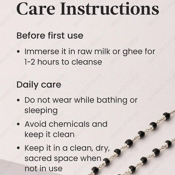 Care instructions for a Karungali Mala