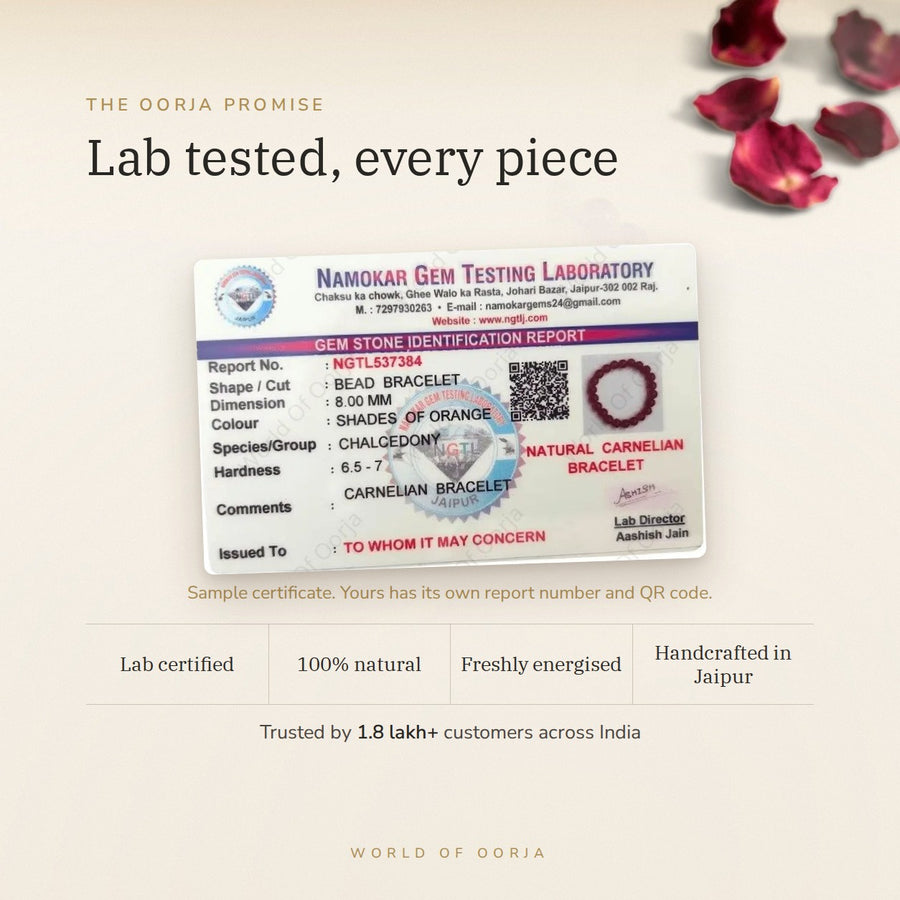 Carnelian Bracelet – The Spark Crystal lab certificate – World of Oorja