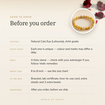 Cat's Eye bracelet – before you order: size, what is in the box, energised after order