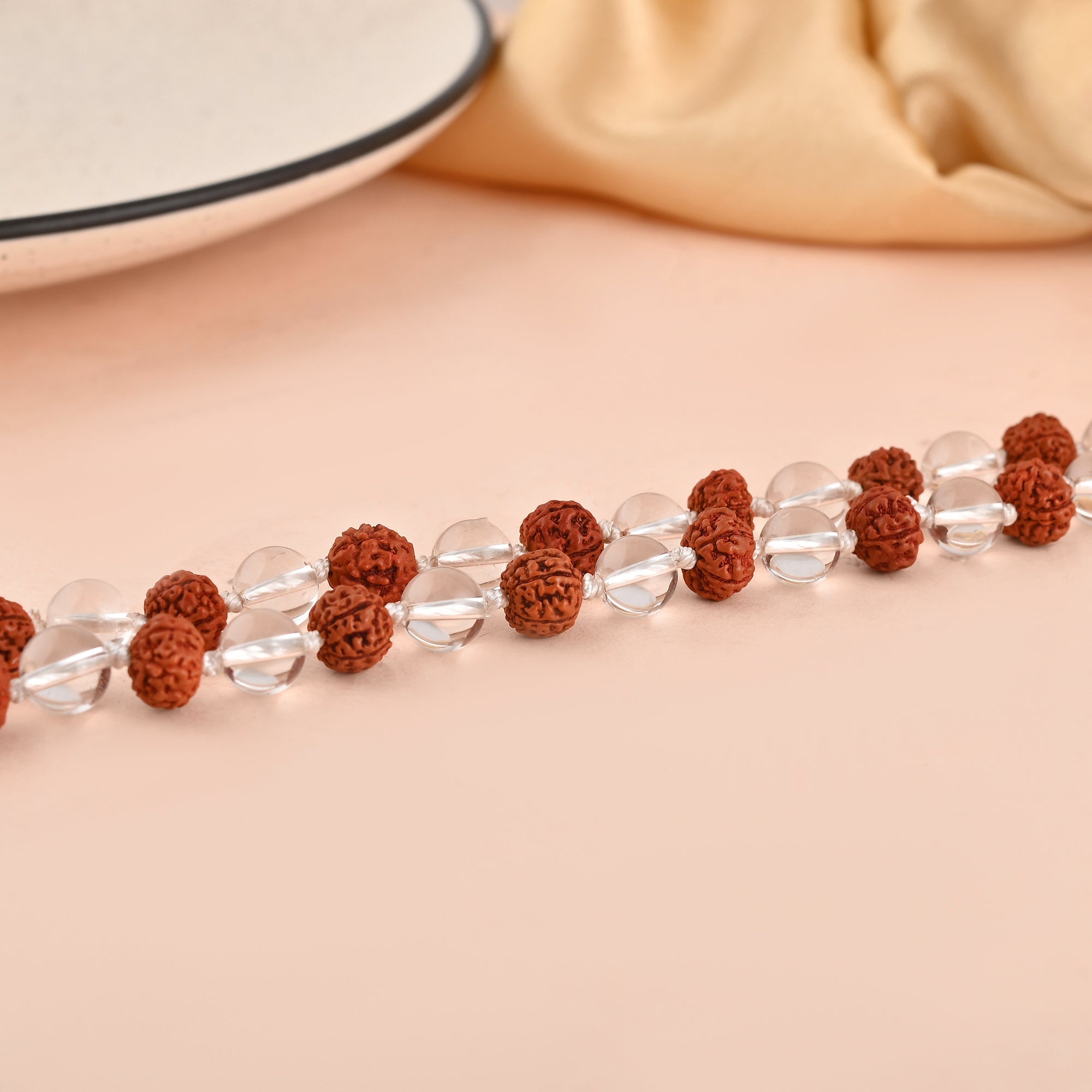 Clear Quartz and Rudraksha Mala - WorldOfOorja