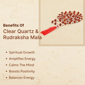 Clear Quartz and Rudraksha Mala - WorldOfOorja