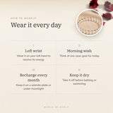 How to wear your Clear Quartz bracelet – left wrist, morning wish, recharge on selenite or moonlight