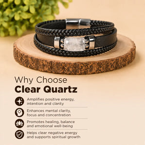 Clear Quartz Leather Bracelet — Clarity, Focus & Master Amplification