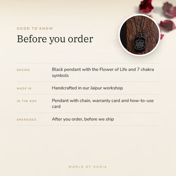 7 Chakra Flower of Life Pendant – good to know before you order: what is in the box, energised after order