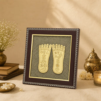 Lakshmi Charan Paduka on Raw Pyrite Frame – Wealth & Blessings – view 5