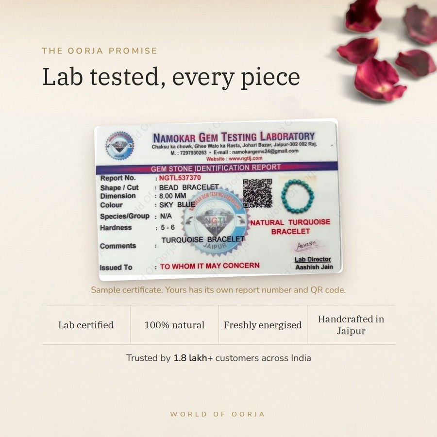 Turquoise Bracelet (Firoza) – The Stone of Protection & Truth lab certificate – World of Oorja