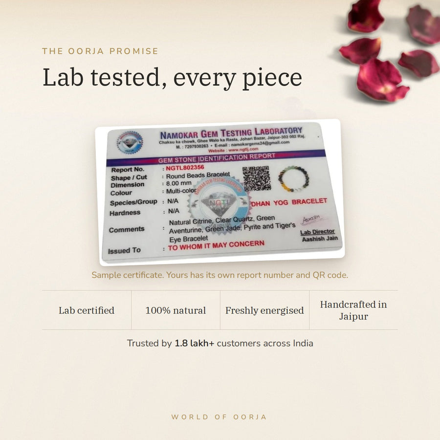 Energised Dhan Yog Bracelet – 7 Crystal Wealth Blend lab certificate – World of Oorja