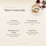 How to wear your Dhan Yog bracelet – left wrist, morning wish, recharge on selenite or moonlight