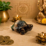 Green aventurine and quartz crystal tortoise rear view — natural stone figurine