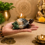 Multi-stone healing crystal tortoise figurine — tiger's eye, aventurine, quartz