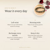 How to wear your Pyrite Cylinder Bracelet – left wrist, morning wish, recharge on selenite or moonlight
