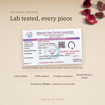 Scorpio Zodiac Bracelet lab certificate with QR code – The Oorja promise