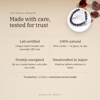 The Oorja promise – Blue Sapphire Silver Bracelet (Neelam), lab certified and energised after you order