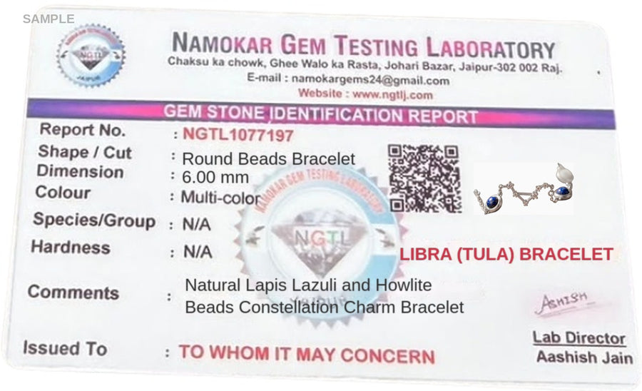 Libra (Tula Rashi) Zodiac Constellation Bracelet for Women – Lapis & Howlite lab certificate – World of Oorja