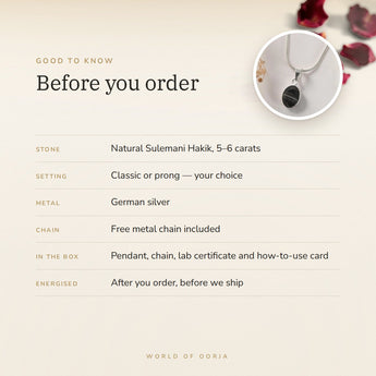 Sulemani Hakik Pendant – good to know before you order: what is in the box, energised after order