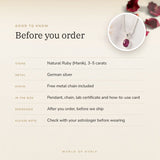 Ruby (Manik) Pendant – good to know before you order: what is in the box, energised after order