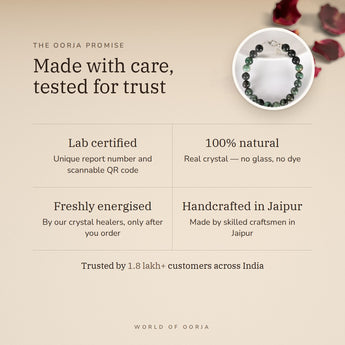 The Oorja promise – Emerald Silver Bracelet (Panna), lab certified and energised after you order