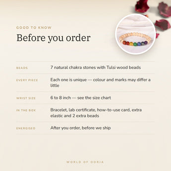 7 Chakra with Wooden Beads Bracelet – before you order: size, what is in the box, energised after order