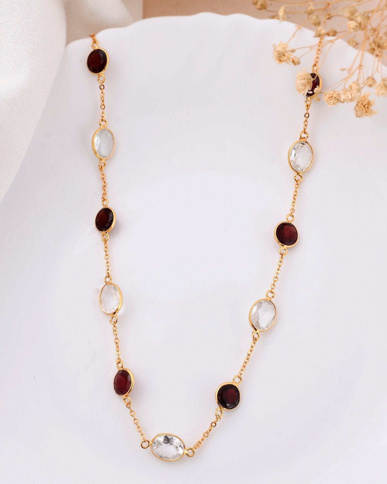 Garnet and Clear Quartz necklace - WorldOfOorja