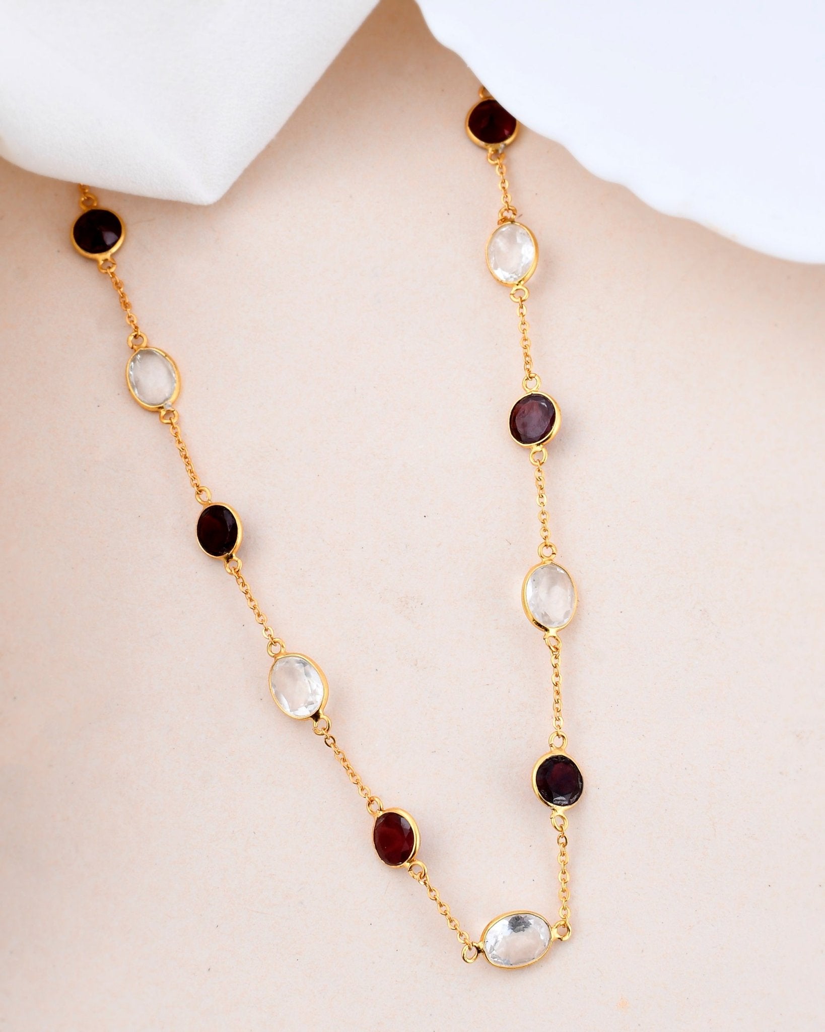 Garnet and Clear Quartz necklace - WorldOfOorja