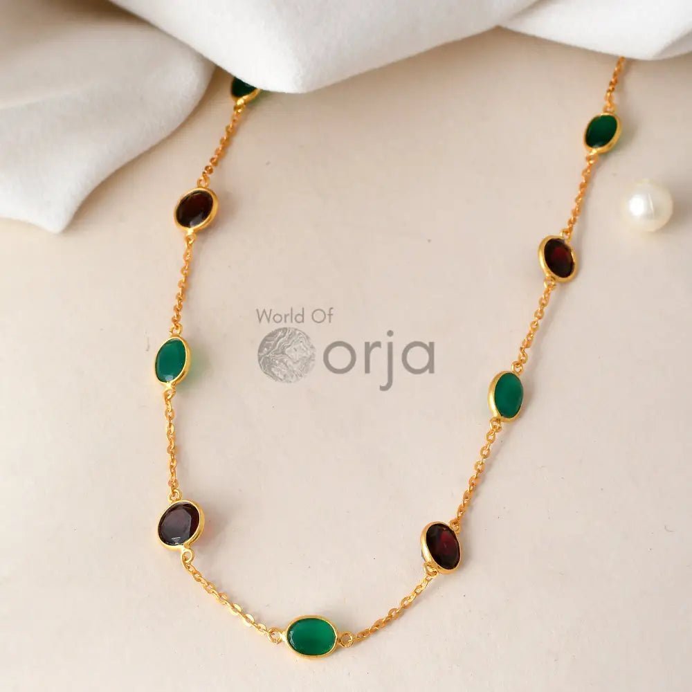 Garnet and Green Onyx Necklace - WorldOfOorja