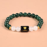 Gemini zodiac bracelet Green Aventurine and Milky Quartz, engraved Gemini name bead