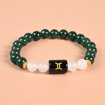 Gemini zodiac bracelet with Gemini glyph engraved onyx bead