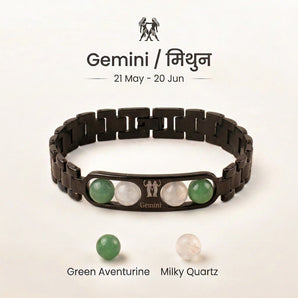 Gemini zodiac bracelet with Green Aventurine and Milky Quartz – Mithun rashi crystal bracelet