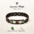 Gemini zodiac bracelet with Green Aventurine and Milky Quartz – Mithun rashi crystal bracelet