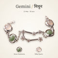 Gemini zodiac constellation bracelet for women with Green Aventurine and Milky Quartz – silver