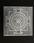 Gemstone Charging Selenite Plate - Shree Yantra Engraved - WorldOfOorja