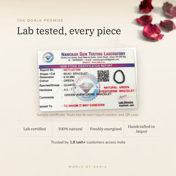 Green Aventurine bracelet lab certificate with QR code – The Oorja promise