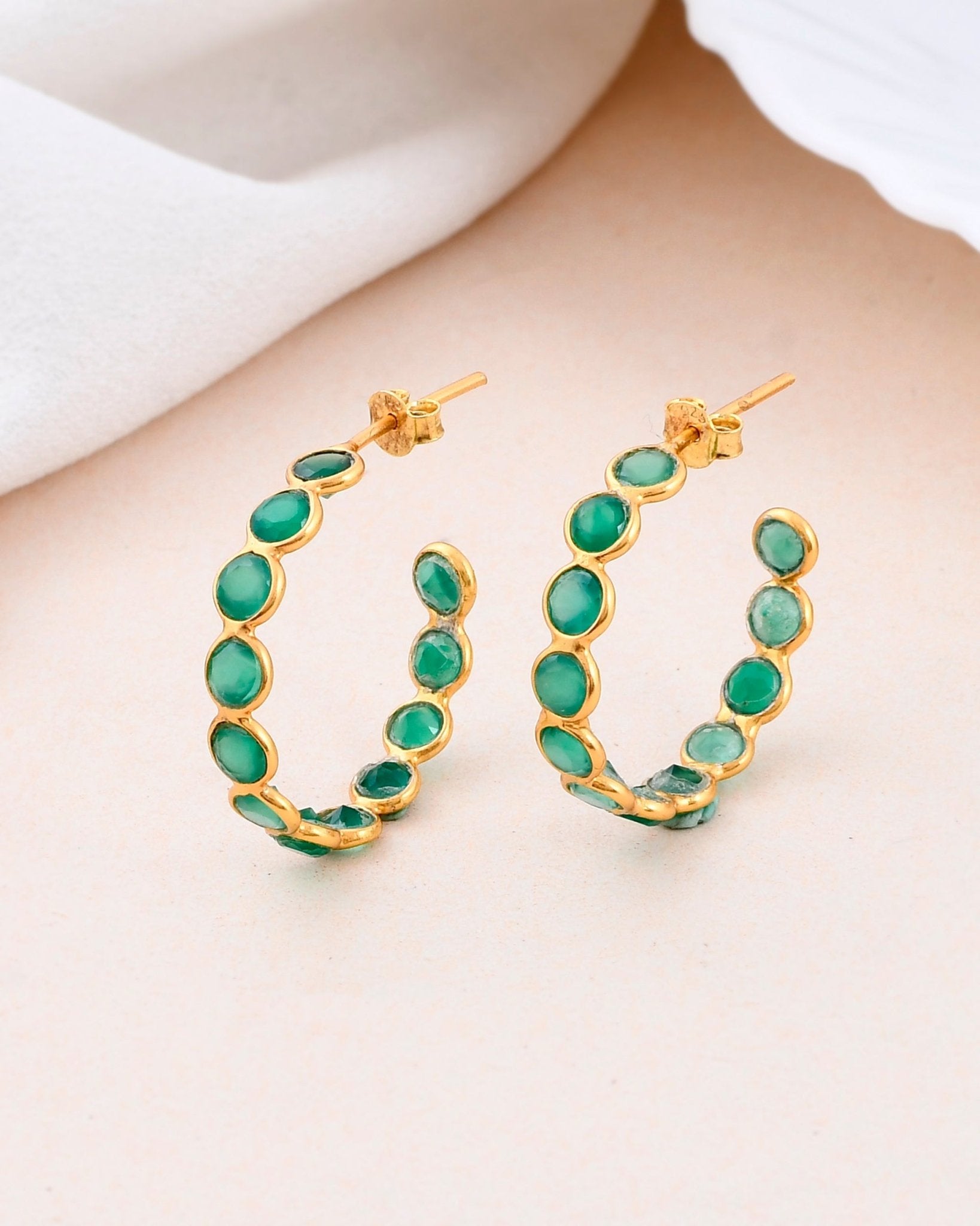 Green Onyx Hoop Earring - WorldOfOorja