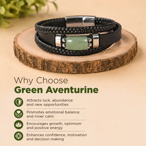 Green Aventurine Leather Bracelet — Luck, Opportunity & New Beginnings